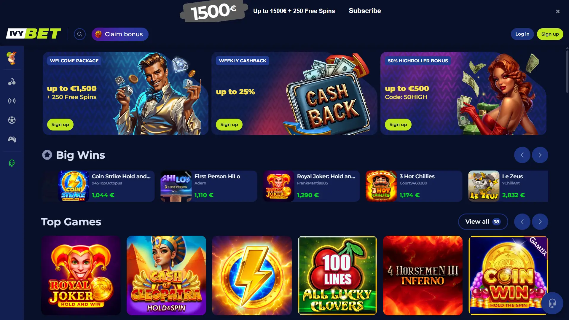 Interfaccia utente di Ivybet con promozioni attive